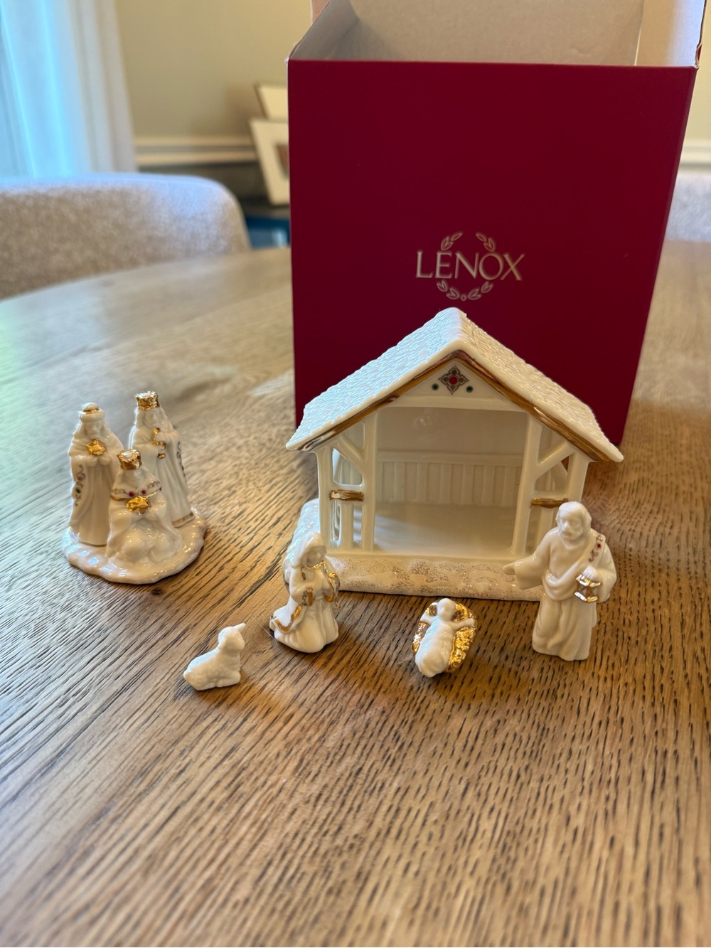 Lenox White and Gold Porcelain Nativity Figurine Set